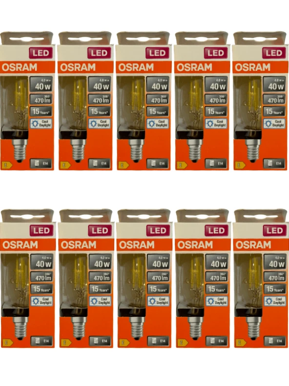 Osram 4W (40W) 6500K (Beyaz Işık) E14 Duylu Eski Tip Görünümlü Led Ampul (10 Adet)
