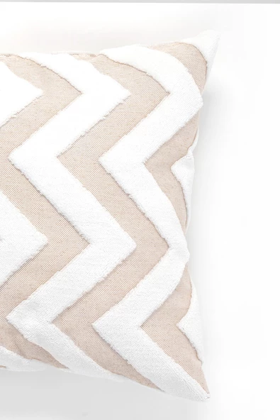 Bohem Özel Tasarım Punch Panç Desen Dekoratif Kırlent Kılıfı Line Bej - Resim 4