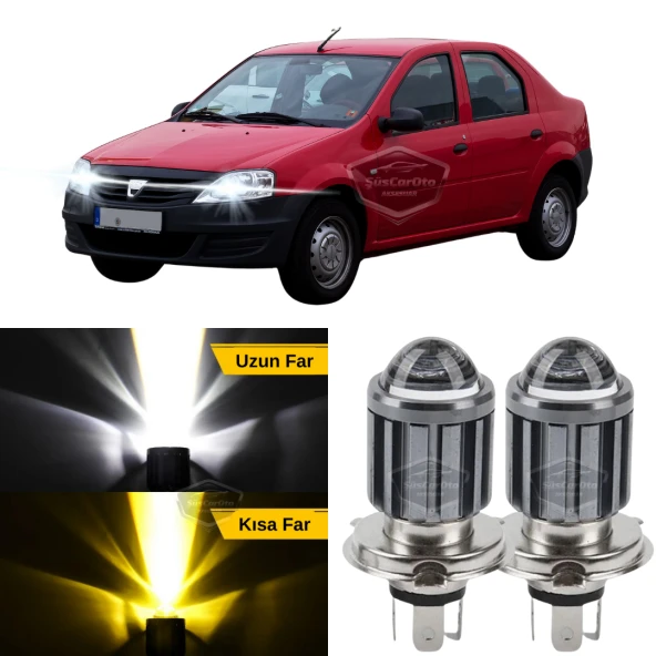 Dacia Logan 2009-2020 Uyumlu Mercekli Far Ampulü Led Xenon Çift Renk Sarı-Beyaz Far Şimşek Etkili CSP Led Lamba Uzun Kısa 2 Adet Takım