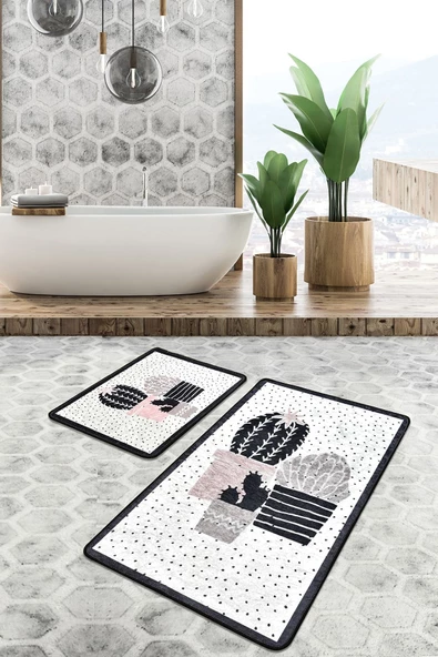 Chilai Home Three Cactus Djt 2 Li Set Banyo Paspası Kaymaz Tabanlı Klozet Takımı