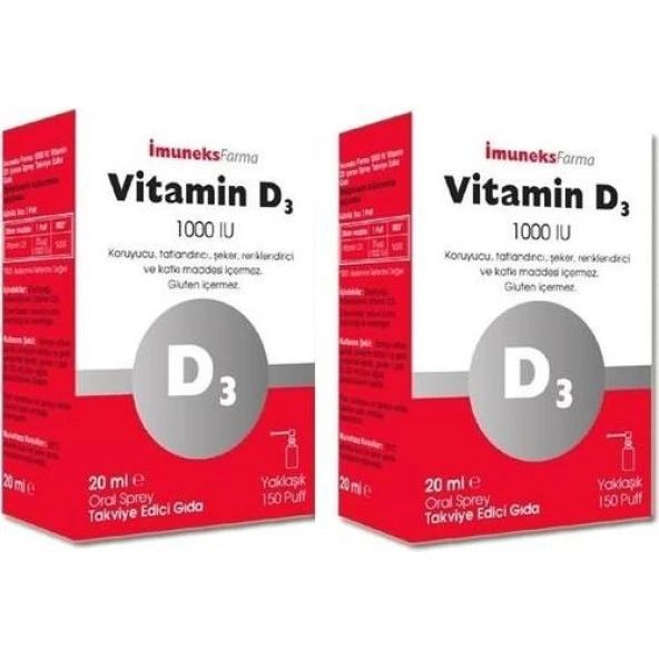 İmuneks Vitamin D3 Sprey 1000'IU 20 ML 2'Li PAKET (SKT:03/2025)