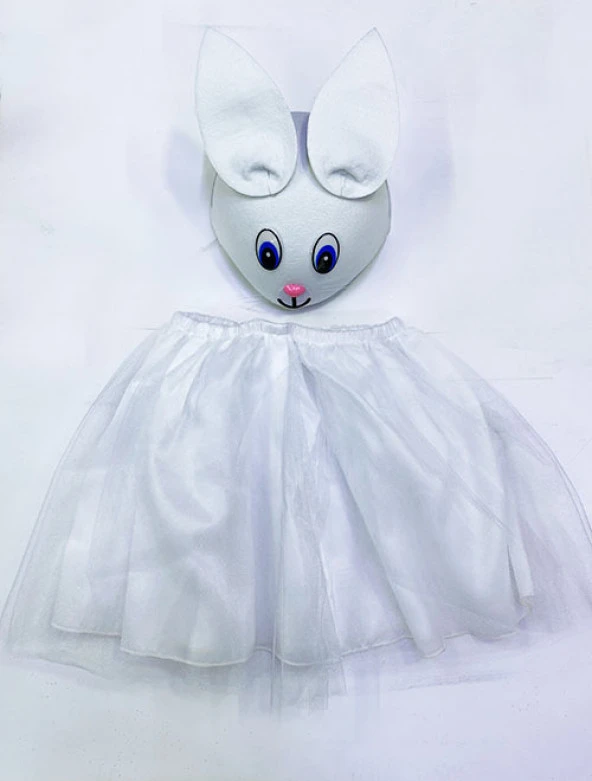 Tavşan Kostümü Beyaz - 23 Nisan Tavşan Şapka ve Tütü Etek Seti 2 Parça (3791)