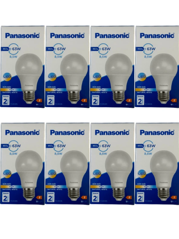 Panasonic 8,5W (63W) 4000K (Günışığı) E27 Duylu Led Ampul (8 Adet)