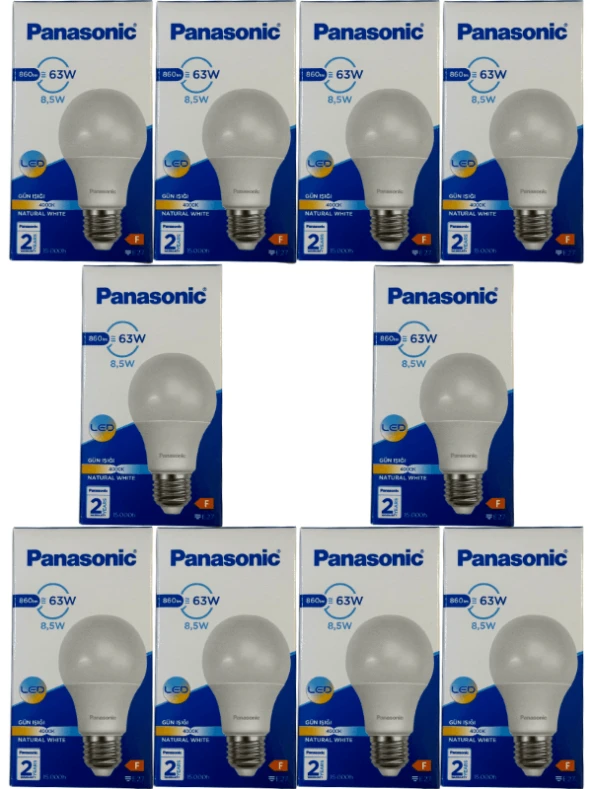 Panasonic 8,5W (63W) 4000K (Günışığı) E27 Duylu Led Ampul (10 Adet) ürün görseli
