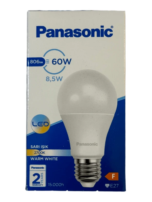 Panasonic 8,5W (60W) 2700K (Sarı Işık) E27 Duylu Led Ampul