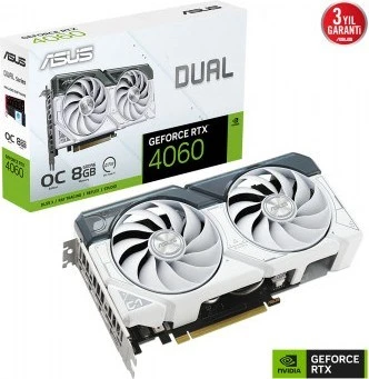 ASUS GEFORCE RTX 4060 DUAL-RTX4060-O8G-WHITE 8GB GDDR6 128bit 2535MHz OC HDMI 3xDP DLSS3 EKRAN KARTI