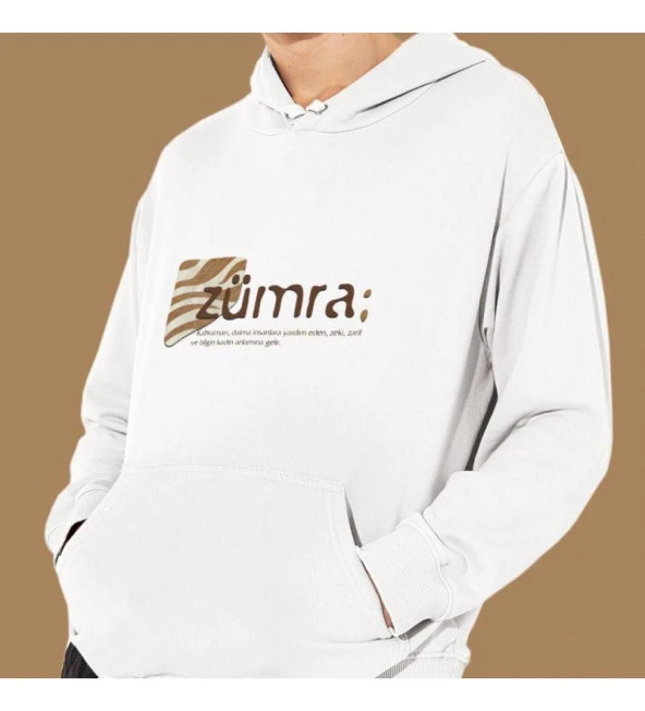 Kişiye Özel İsim Baskılı Kapşonlu Beyaz Unisex Sweatshirt HK2158