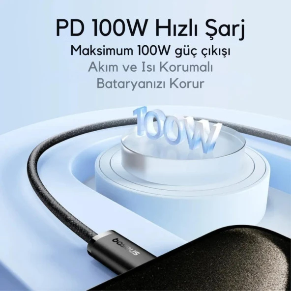 Baseus E-Marker Akıllı Çip 100W Type-C Şarj Kablo Samsung Xiaomi İphone 15 15 Pro Max Şarj Kablosu - 3