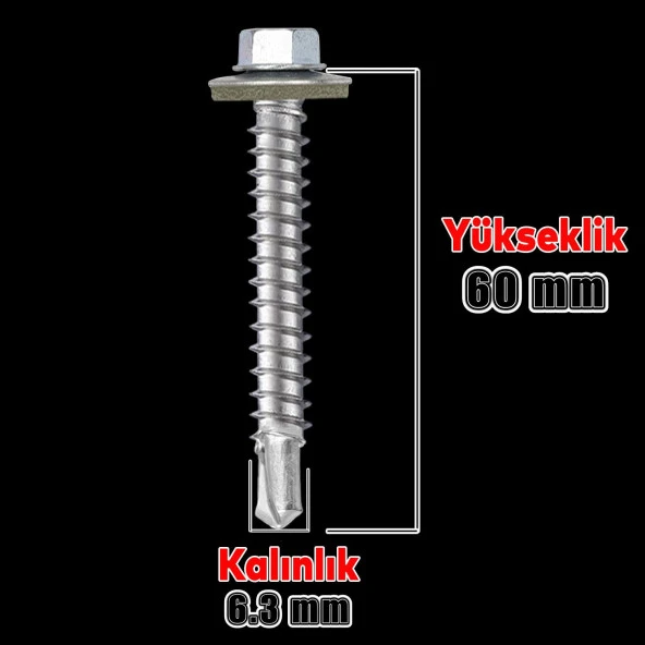 Trapez Çatı Vidası 6.3x60 mm Paket 100 ADET Matkap Uçlu Sac Akıllı Vida Çatı Panel Metal Ağaç Vidası - 2