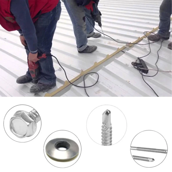 Trapez Çatı Vidası 6.3x60 mm Paket 100 ADET Matkap Uçlu Sac Akıllı Vida Çatı Panel Metal Ağaç Vidası - 3