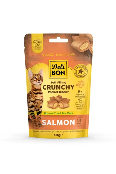 Crunchy İçi Dolgulu Kedi Ödül Bisküvisi Somonlu 60gr