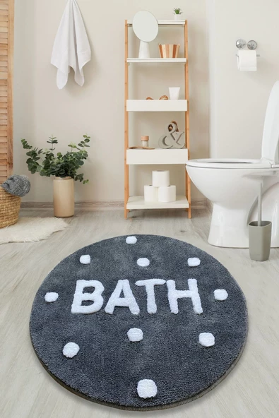 Chilai Home Bath Füme 90x90 Cm Banyo Paspası, Banyo Halısı Kaymaz Tabanlı