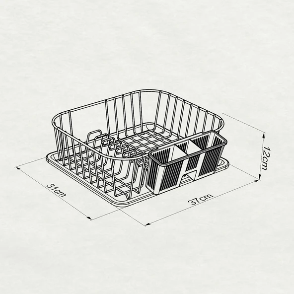 TEKNOTEL TEK KATLI BULAŞIKLIK TABAKLIK MAT SİYAH KB084 - 7