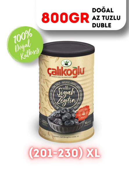 Çalıkoğlu Doğal Gemlik Duble Siyah Zeytin (Az Tuzlu) 800 gr (201-230) XL