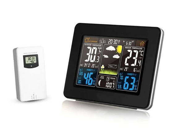 Dijital Renkli Ekran Telsizli Kablosuz Hava İstasyonu İç Dış - Resim 2