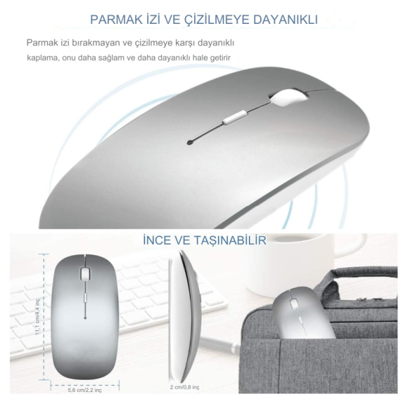 Taşınabilir Sessiz Işıklı  Kablosuz Şarj Edilebilir Bluetoothlu Tablet Bilgisayar Tv  Uyumlu  Fare - 2