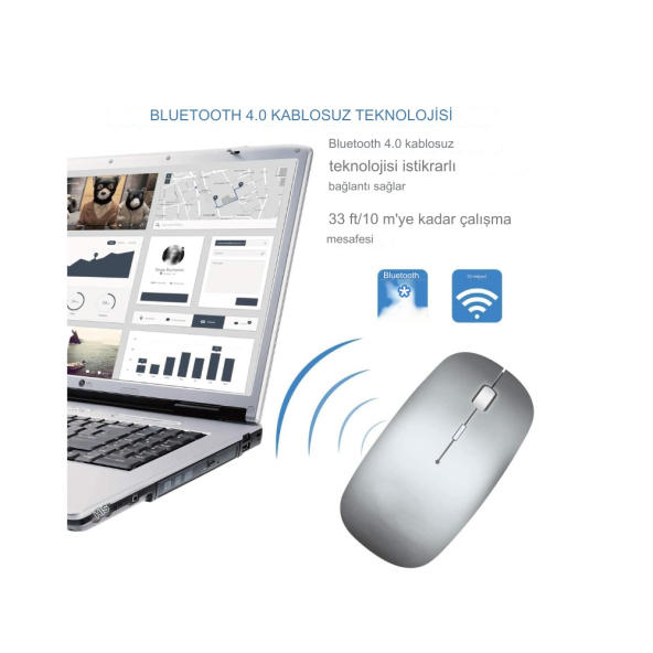 Taşınabilir Sessiz Işıklı  Kablosuz Şarj Edilebilir Bluetoothlu Tablet Bilgisayar Tv  Uyumlu  Fare - 5