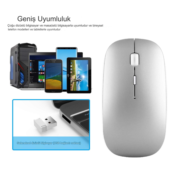 Taşınabilir Sessiz Işıklı  Kablosuz Şarj Edilebilir Bluetoothlu Tablet Bilgisayar Tv  Uyumlu  Fare - 6