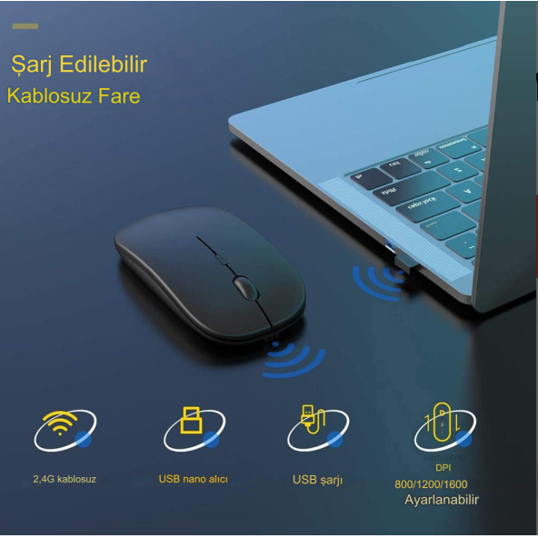 Taşınabilir Sessiz Işıklı  Kablosuz Şarj Edilebilir Bluetoothlu Tablet Bilgisayar Tv  Uyumlu  Fare - 5