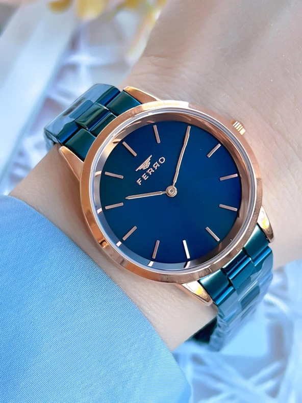 Ferro Çelik Kordonlu Lacivert/Rose 3 Atm Suya Dayanıklı Özel Tasarım Kadın Kol Saati BF21124AWT-T ürün görseli 1