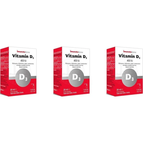 İmuneks Vitamin D3 Sprey 400 IU 20 ML 3'Lü PAKET (SKT:02/2025)