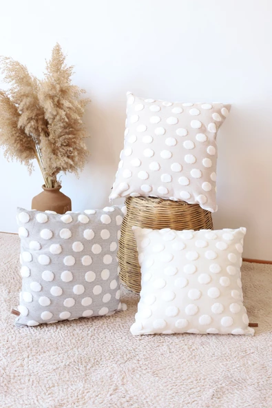 Bohem Özel Tasarım Punch Panç Desen Dekoratif Kırlent Kılıfı Point Ekru - 3