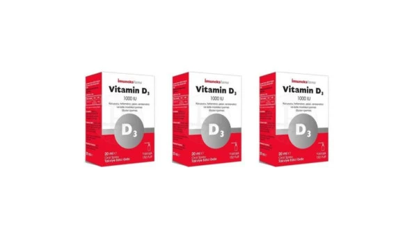 İmuneks Vitamin D3 Sprey 1000'IU 20 ML 3'Lü PAKET (SKT:03/2025)