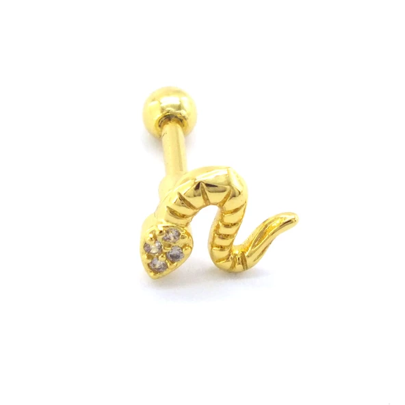 Altın Kaplama Zirkon Taşlı Yılan Piercing PRC-155 - Resim 5