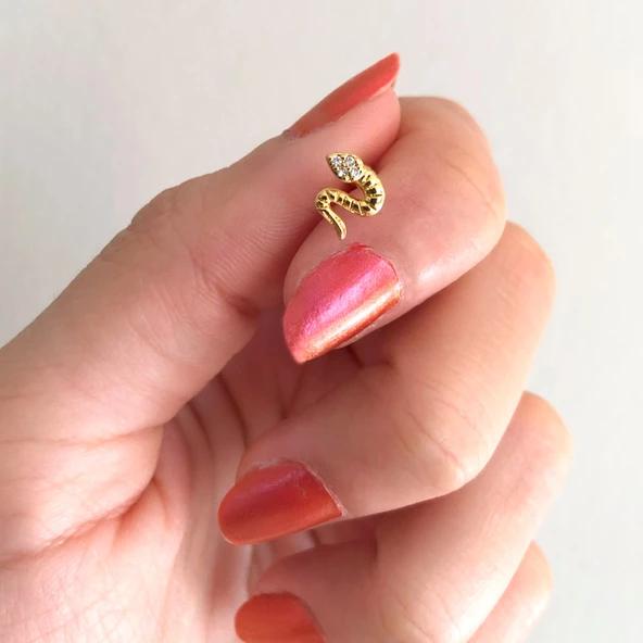 Altın Kaplama Zirkon Taşlı Yılan Piercing PRC-155 - Resim 2