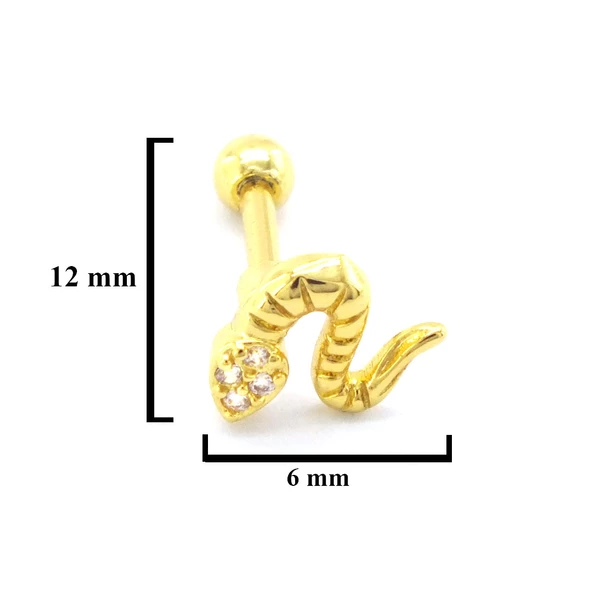 Altın Kaplama Zirkon Taşlı Yılan Piercing PRC-155 - Resim 3