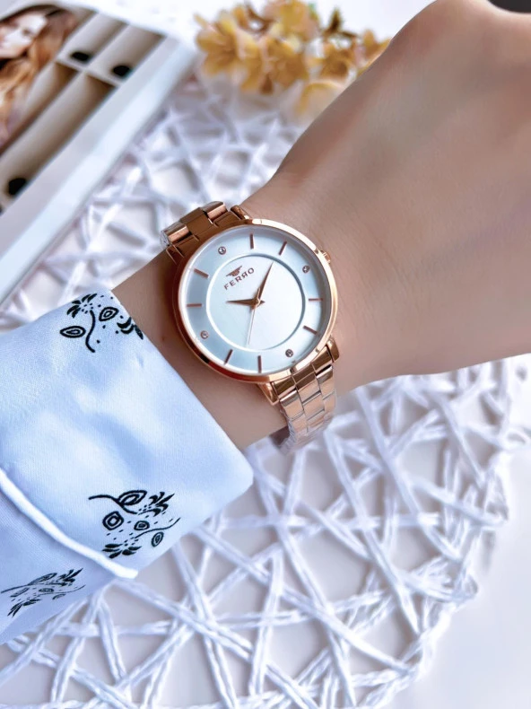 Ferro Rose Gold Renk 3 Atm Suya Dayanıklı Çelik Kordon Özel Tasarım Kadın Kol Saati BF21099AWT-C - Resim 2