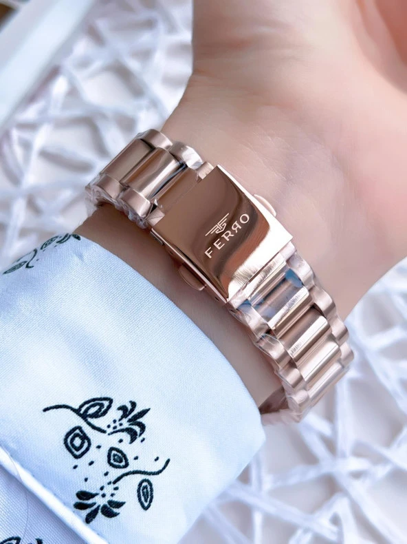 Ferro Rose Gold Renk 3 Atm Suya Dayanıklı Çelik Kordon Özel Tasarım Kadın Kol Saati BFL21263AWT-C - Resim 2