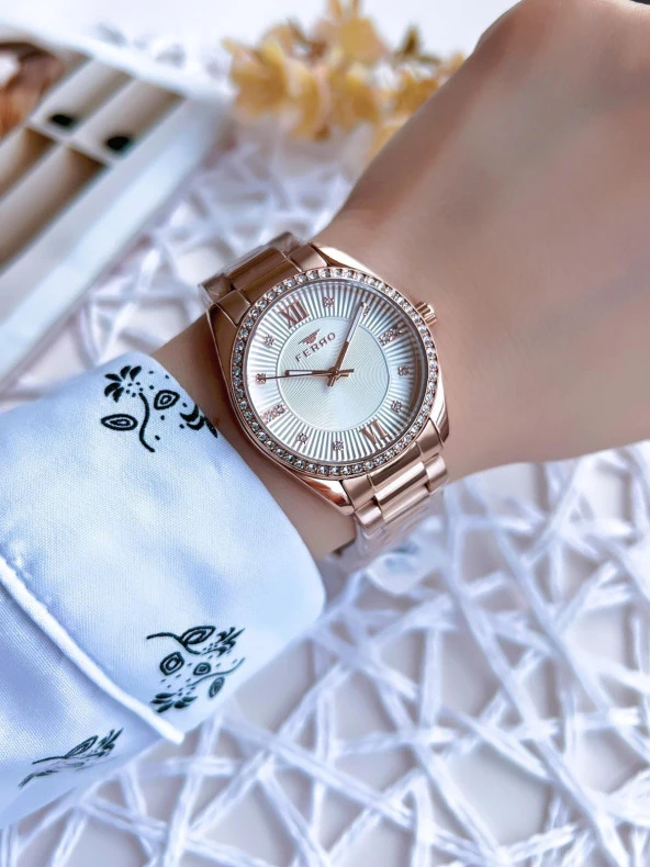 Ferro Rose Gold Renk 3 Atm Suya Dayanıklı Çelik Kordon Özel Tasarım Kadın Kol Saati BFL21263AWT-C - Resim 3