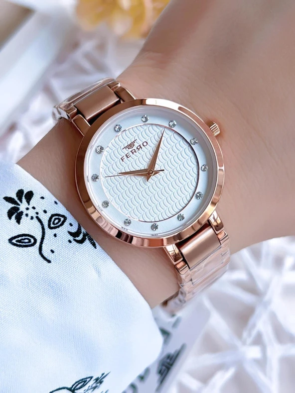 Ferro Rose Gold Renk 3 Atm Suya Dayanıklı Çelik Kordon Özel Tasarım Kadın Kol Saati BF81969AWT ürün görseli