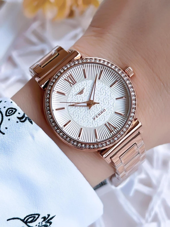 Ferro Rose Gold Renk 3 Atm Suya Dayanıklı Çelik Kordon Özel Tasarım Kadın Kol Saati BF2994AWT ürün görseli