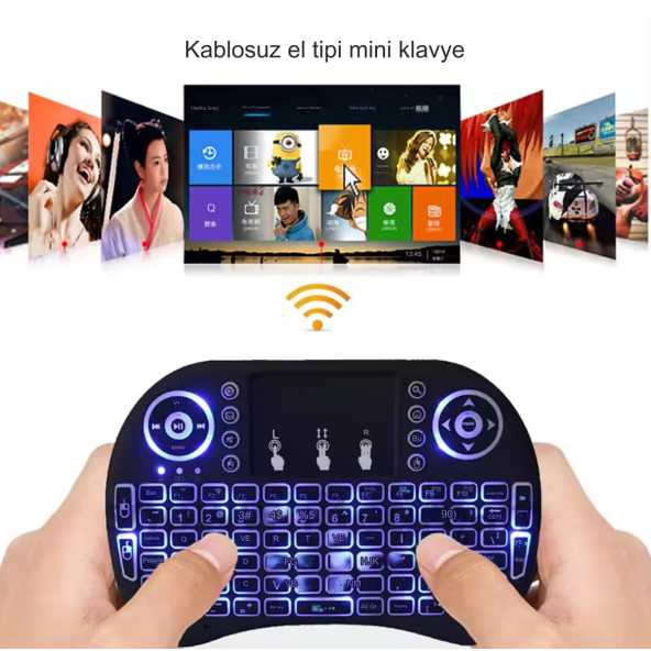 Yeni Nesil Işıklı Kablosuz Mini Klavye Ev Ofis İçin  Tv Televizyon Ps3  Uyumlu Dokunmatik Mouse - 6