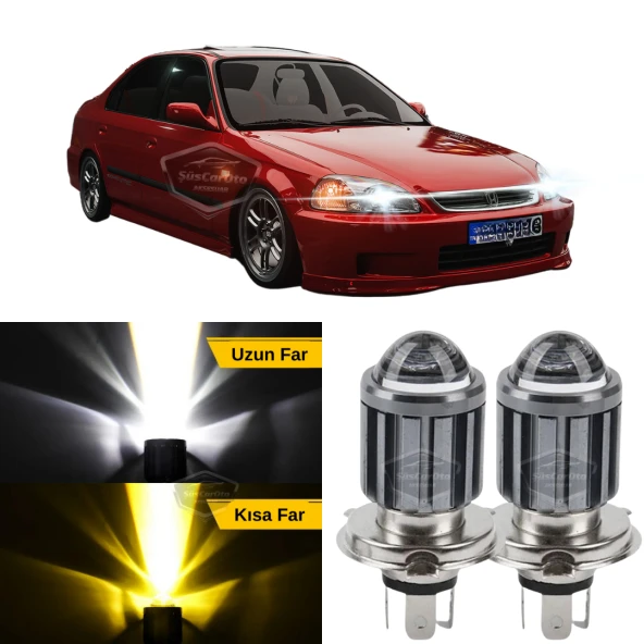 Honda Civic İES EK 1996-2000 Uyumlu Mercekli Far Ampulü Led Xenon Çift Renk Sarı-Beyaz Far Şimşek Etkili CSP Led Lamba Uzun Kısa 2 Adet Takım