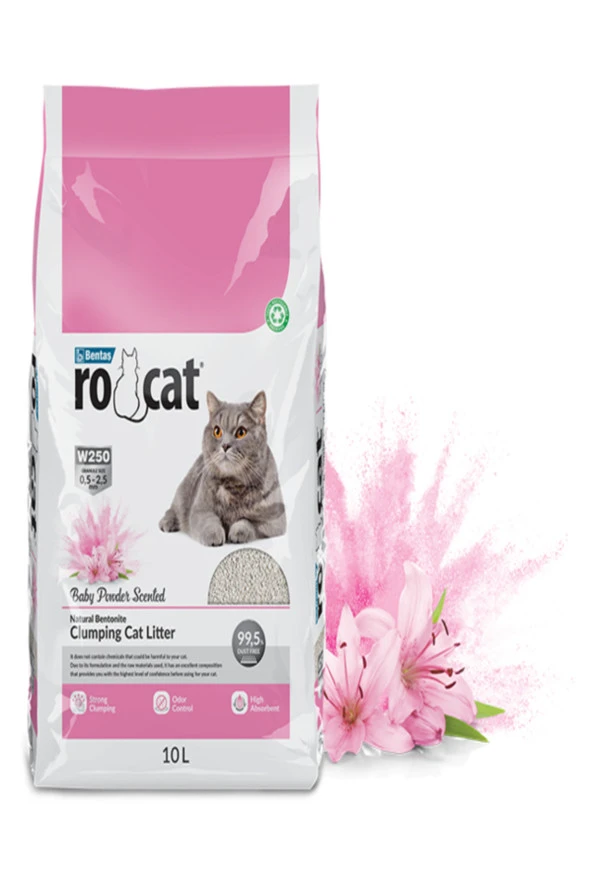 Rocat® Bebek Pudrası Kokulu Topaklanan Kedi Kumu (10LT)