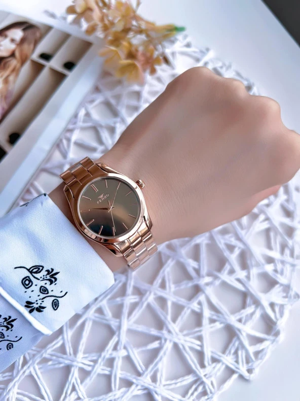 Ferro Rose Gold Renk 3 Atm Suya Dayanıklı Çelik Kordon Özel Tasarım Kadın Kol Saati BF21071AWT - Resim 2