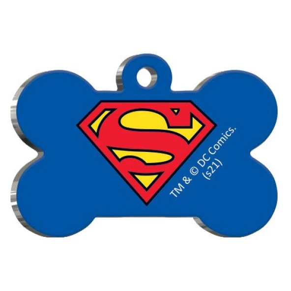 Superman Kemik Şekilli Kedi ve Köpek Künyesi Medium 2,6 x 3,8 cm