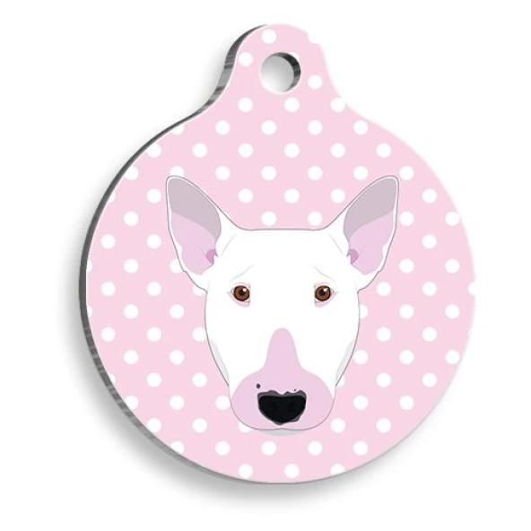 Pembe Puantiyeli Bull Terrier Yuvarlak Köpek Künyesi Medium 3 cm