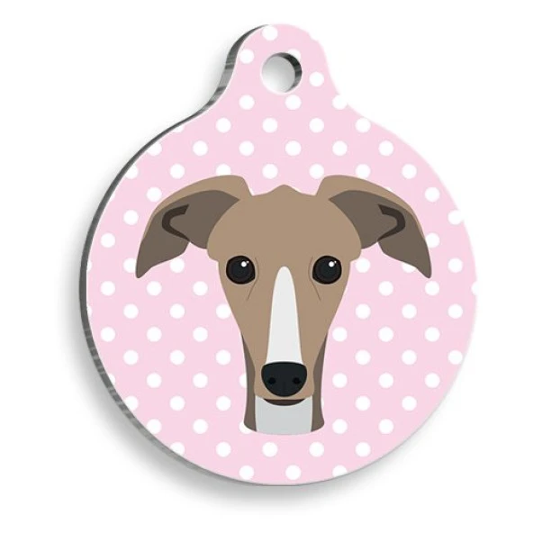 Pembe Puantiyeli Greyhound Tazı Yuvarlak Köpek Künyesi Large 3,8 cm ürün görseli 1
