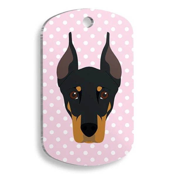Pembe Puantiyeli Doberman Pinscher Asker Kedi ve Köpek Künyesi Small 2 x 3,5 cm ürün görseli 1