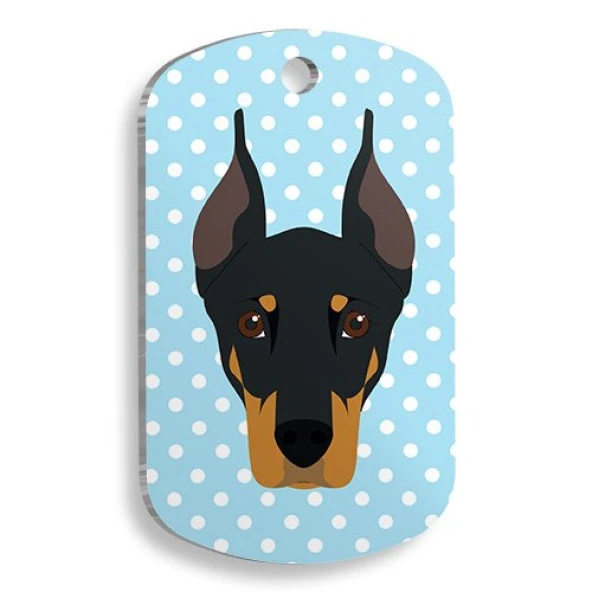 Mavi Puantiyeli Doberman Pinscher Asker Kedi ve Köpek Künyesi Large 2,9 x 5 cm - 1