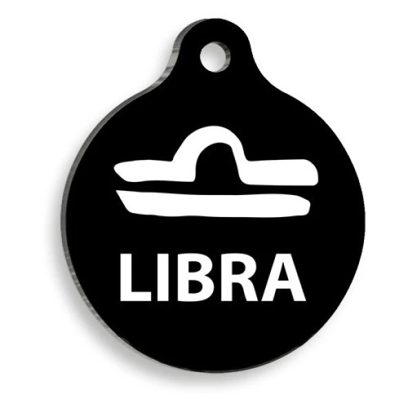 Siyah Renk Terazi Burcu Yuvarlak Kedi ve Köpek Künyesi ürün görseli 1