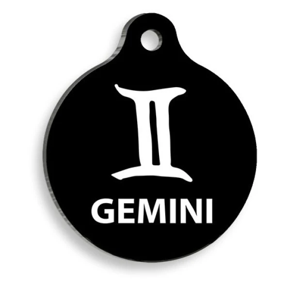 Siyah Renk İkizler Burcu Yuvarlak Kedi ve Köpek Künyesi ürün görseli 1