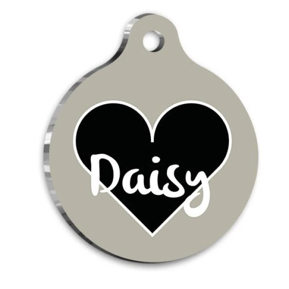 Siyah Gri Kalp Yuvarlak Kedi ve Köpek Künyesi ürün görseli 1