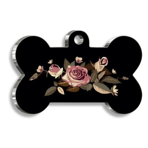 Gül Desenli Kemik Şekilli Kedi Köpek Künyesi ürün görseli 1