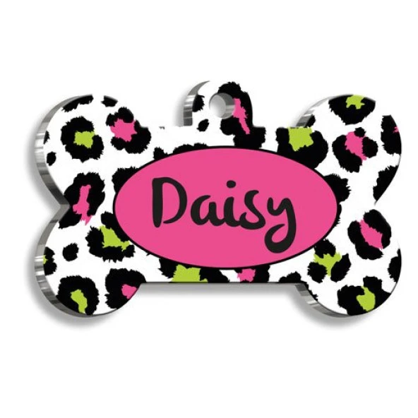 Yeşil Pembe Leopar Desenli Kedi Köpek Künyesi ürün görseli 1