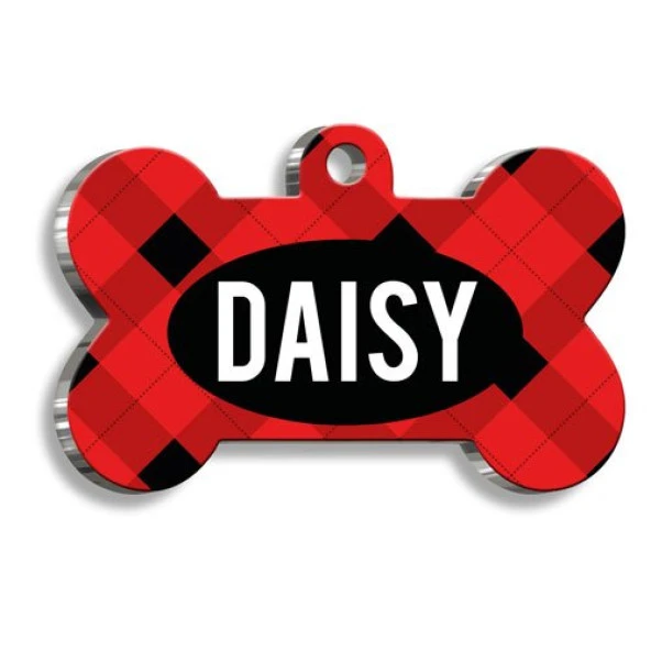 Kırmızı Siyah Ekose Desenli Kedi Köpek Künyesi ürün görseli 1